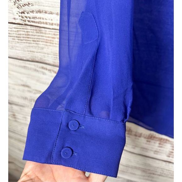 NEW w Tags Erin Fetherston Silk Chiffon Sheer Button-Up Shirt Blue Large - Picture 6 of 12